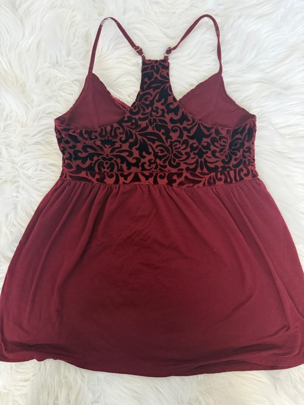 Hollister Spaghetti Strap Tank Top Small Burgundy Racerback Velvet Detail Flowy - Picture 6 of 6